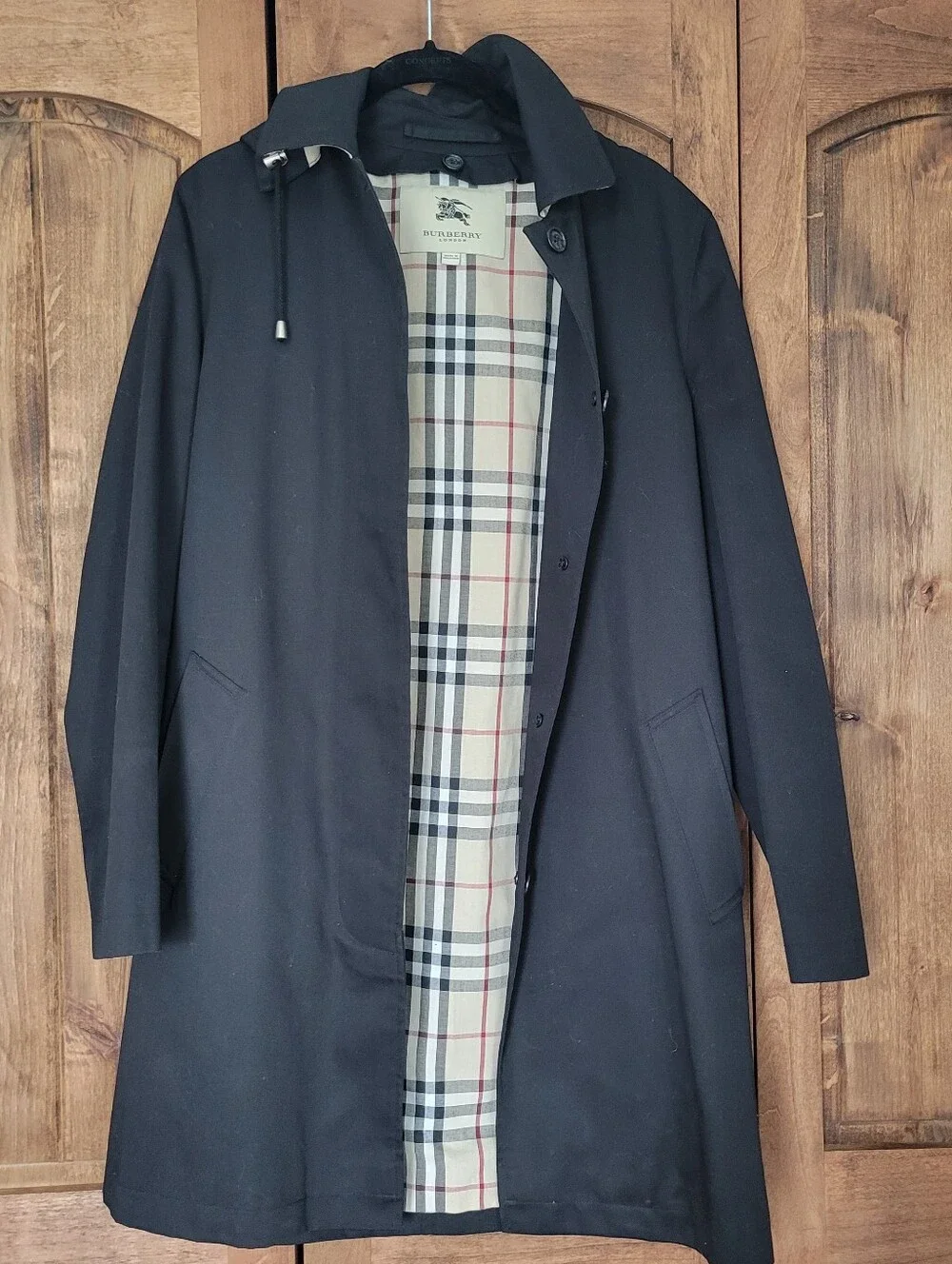Burberry Black Hooded Lightweight Trench Coat:2 - Picture 2 of 7